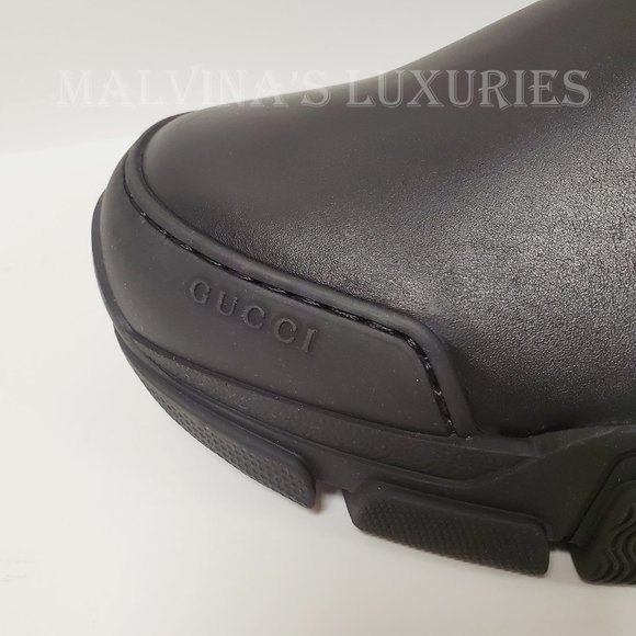 GUCCI MENS BOOTS LEON ANKLE CHELSEA LOGO BACK BLACK LEATHER sz 9G 9.5 US - Picture 10 of 14